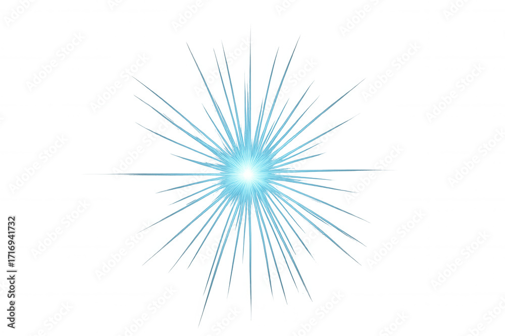 Fototapeta premium Bright blue light emitting rays creating abstract starburst effect on transparent background