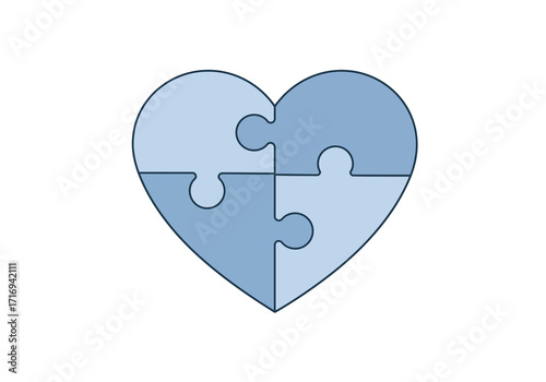 Blue Heart Made of Four Jigsaw Puzzle Pieces.