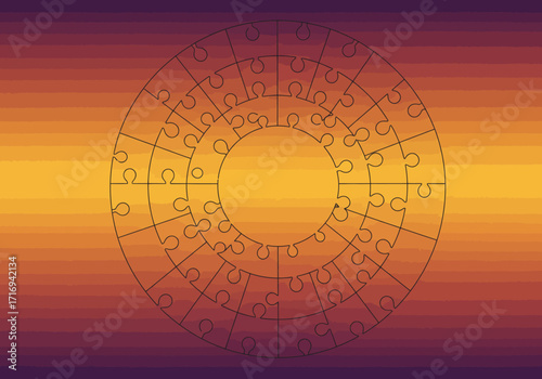 Circular Puzzle Outline on Gradient Background.