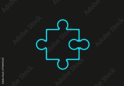 Glowing Blue Puzzle Piece on Dark Background.