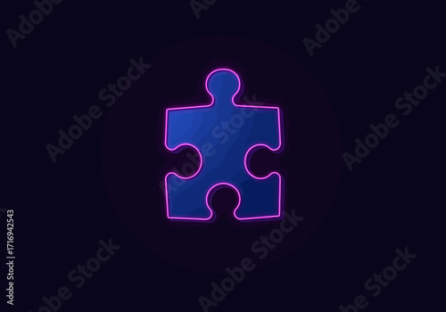 Glowing Blue Puzzle Piece with Pink Outline on Dark Background.