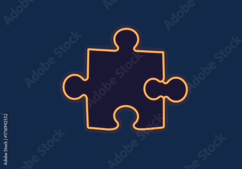 Glowing Puzzle Piece on Dark Blue Background.