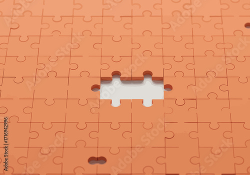 Orange Jigsaw Puzzle with Missing Piece Completing the Puzzle.