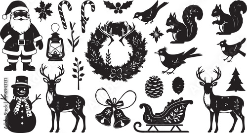 Christmas holiday silhouette elements collection
