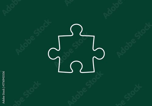 White Outline of a Puzzle Piece on Green Background.