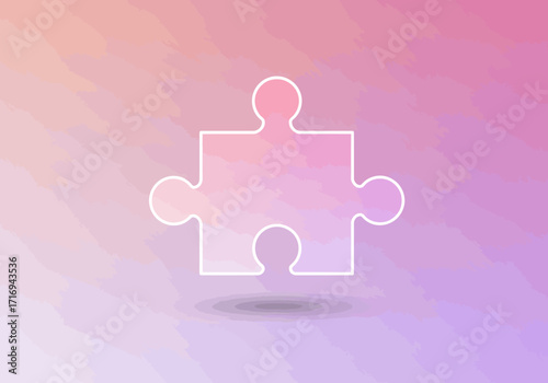 White Puzzle Piece Outline on Pink Watercolor Background.