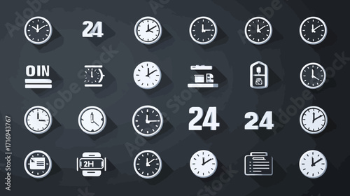 Collection of clock and time related icons.