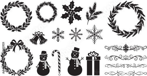 Christmas icons festive decorations collection
