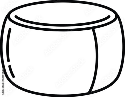 Simple line drawing of a gouda cheese wheel on a white background for culinary designs and food illustrations and recipe layouts and menus