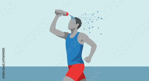 A flat illustration depicting a runner cooling off by pouring water from a bottle onto their head.