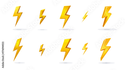 Collection of Golden Lightning Bolt Icons.