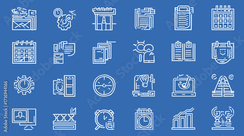 Collection of Linear Icons for Planning and Management.