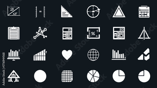 Collection of math and geometry icons and symbols.