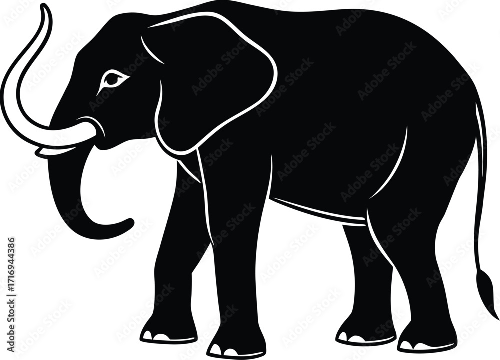 Fototapeta premium Wild Elephant Silhouette, Art simple illustration on white background.