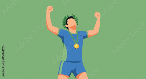 A stylized illustration of a triumphant athlete celebrating a victory.