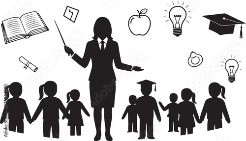Teacher guiding students in a classroom setting