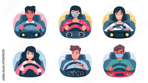 Diverse Drivers in Cars Focused Portraits.