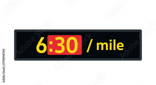 Digital display showing a pace of 6:30 per mile in yellow and red text against a black background.