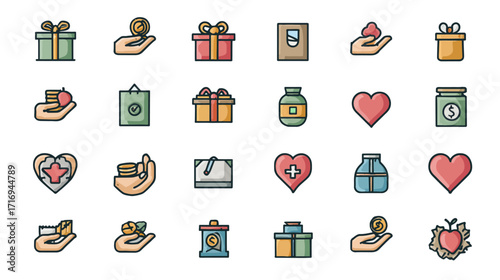 Donation Icons Gift Charity Help Support Giving.