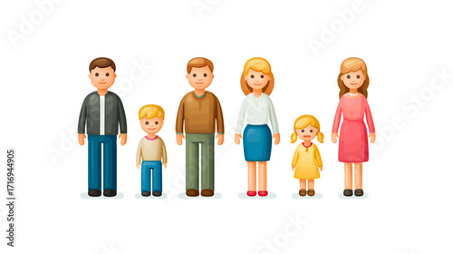 Family portrait illustration of parents and children.