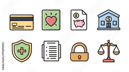 Finance icons banking credit card security.