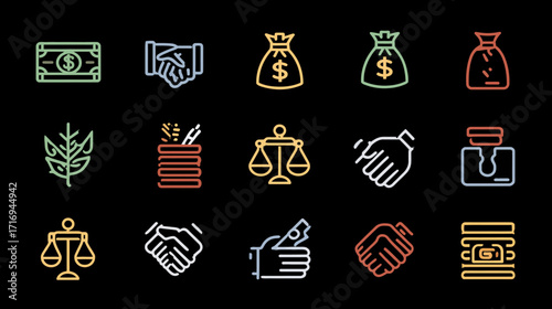 Finance Icons Set Business Deal Money Investment.