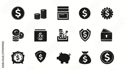 Finance icons set money dollar wealth banking.