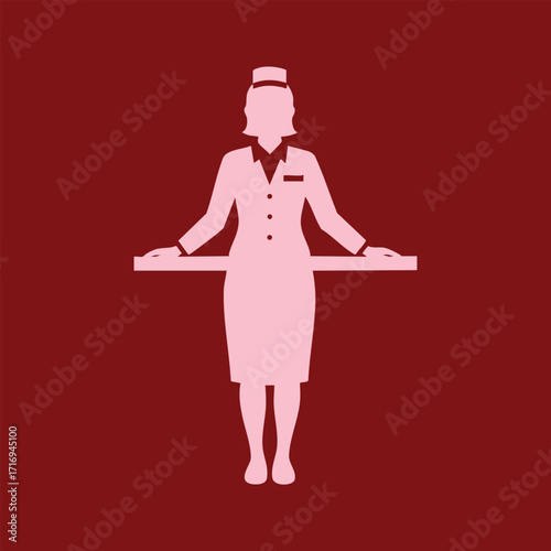 Silhouette of a female flight attendant standing with arms resting on a horizontal in uniform