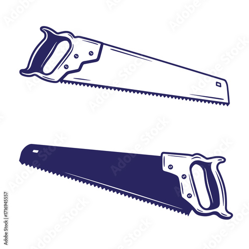 Two hand saws in monochrome vector illustration representing carpentry and woodworking tools