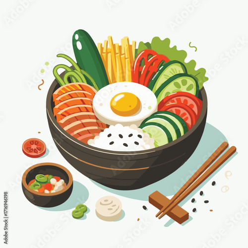 bibimbap, food, asian, delicious, cuisine, dinner, healthy, vegetable, meal, korean food, bowl, cooking, gourmet, egg, korean, rice, beef, lunch, meat, spicy, fresh, carrot, dish, traditional, sauce, 