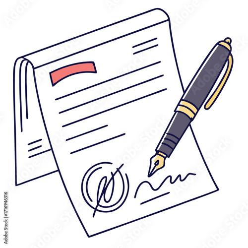 Professional pen poised to sign crucial contract, sealing important business deal with legal signature flourish