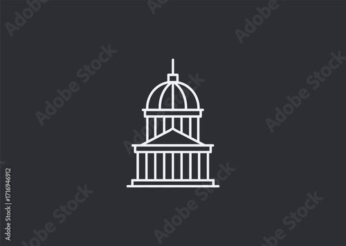 A line art logo of a capitol building, symbolizing authority, structure, and governance