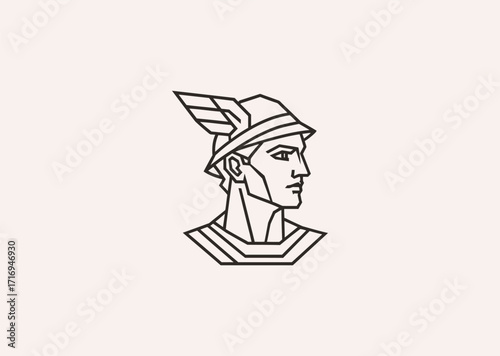 A geometric style line art logo of Hermes, symbolizing swiftness, communication, and travel