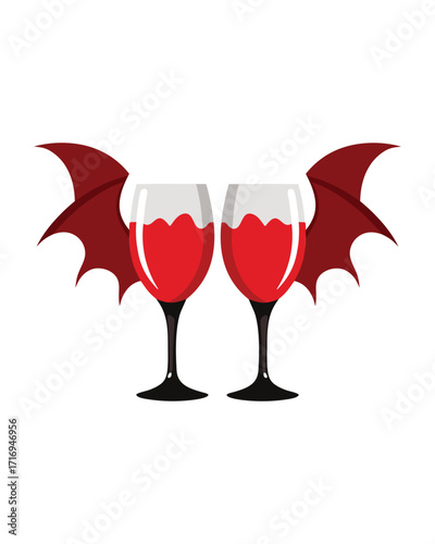 Vector art of two glasses of red wine with devil wings