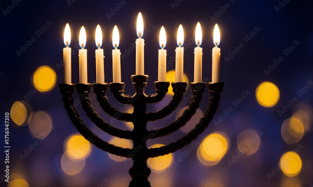 Fototapeta premium Hanukkah Menorah with Lit Candles