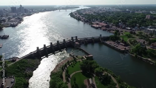 Wallpaper Mural River Dam Aerial View of Infrastructure, Cityscape, and Nature Torontodigital.ca