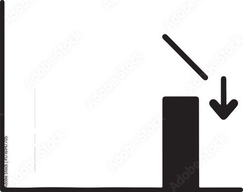 Hand drawn bar chart with a single downward pointing arrow and a bar graph business