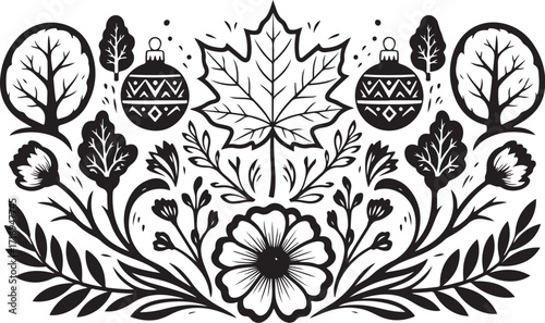 Whimsical autumn floral ornament design