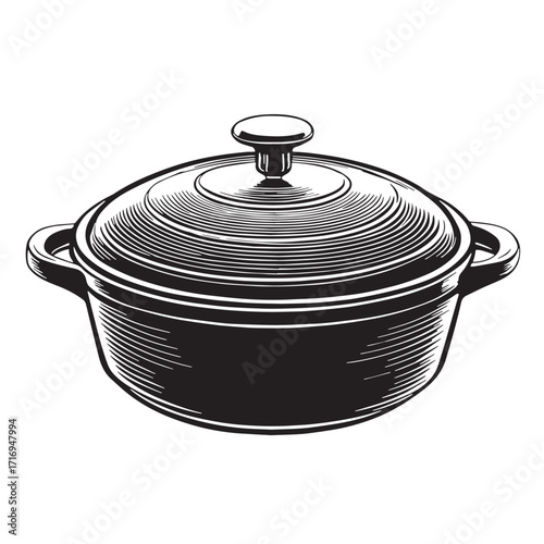 Black casserole dish Silhouette Vector, High Quality Illustration on White Background