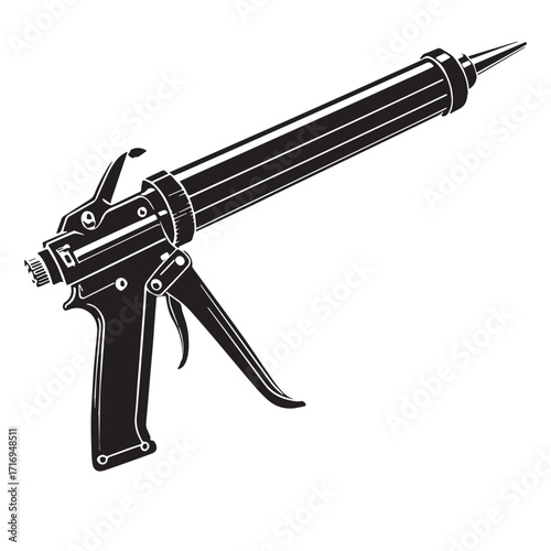Black caulking gun Silhouette Vector, High Quality Illustration on White Background