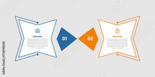 2 elements infographic comparison diagram with tilt star with arrow triangle opposite direction with 2 step for slide presentation