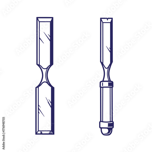 Vector illustration of two carpenters chisels in a minimal line art design with white background