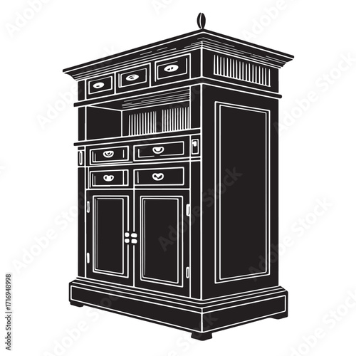 Black cabinet scraper Silhouette Vector, High Quality Illustration on White Background