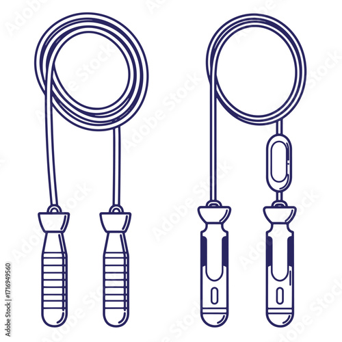 Vector illustration of two simple linear style skipping ropes in blue color for fitness