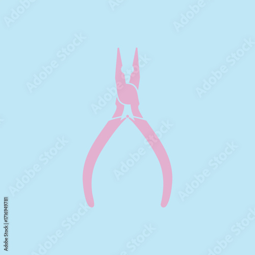 Pink pliers tool isolated on a light blue background with clear and simple minimalist design