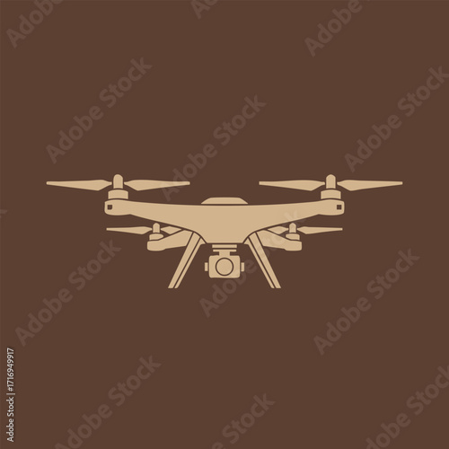 Illustration of a modern quadcopter drone with four propellers and a mounted camera in flat design style
