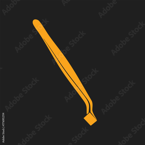 Minimalist orange tweezers icon with sharp tips on a dark background for beauty and grooming concepts