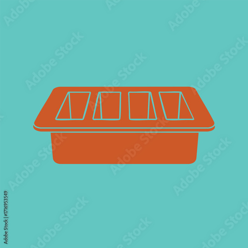 Illustration of a rectangular silicone mold tray with four compartments on a solid teal background