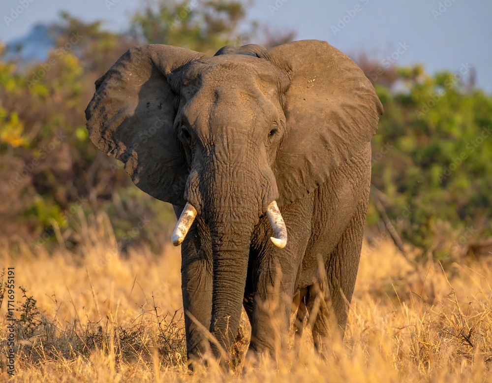 Fototapeta premium Majestic elephant in golden savanna (1)