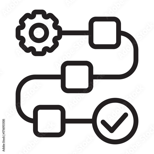 Linear workflow automation with validation check icon.